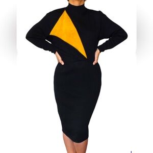 St. John by Marie Gray Black Midi Vintage Dress Suede Accent Size 6
